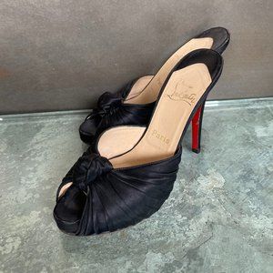 Authentic Christian Louboutin Black Marchavekel Knot Peep Toe Heel
